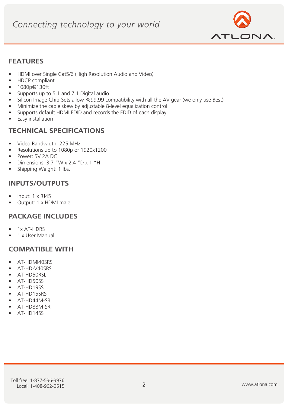 Atlona AT HDRS User Manual | Page 3 / 7