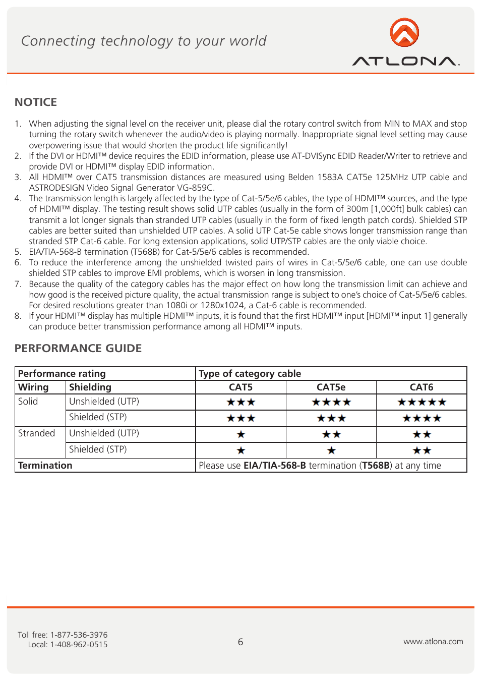 Notice performance guide | Atlona AT HDRP User Manual | Page 7 / 11