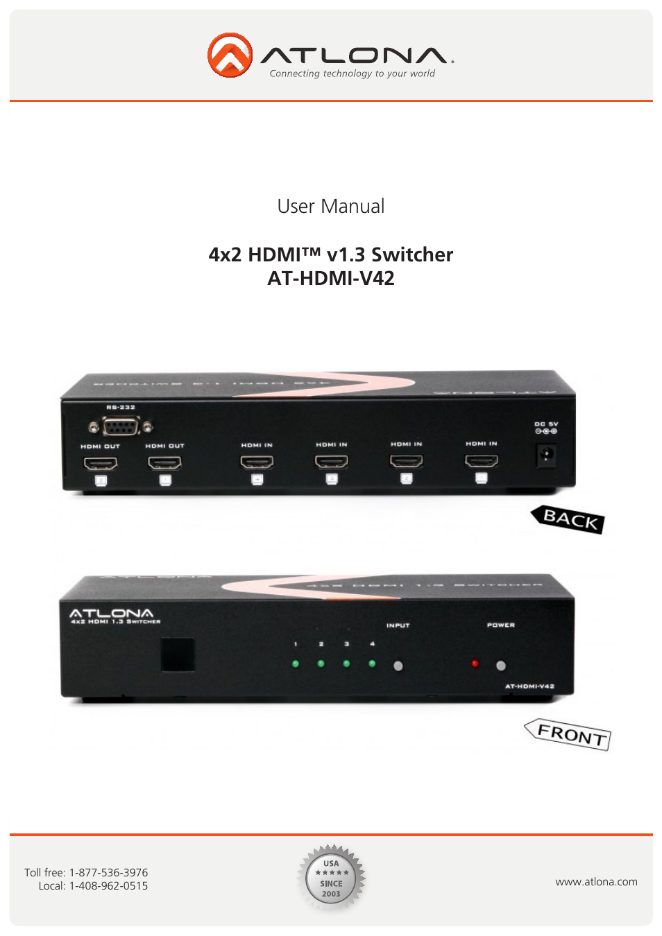 Atlona AT HDMI V42 User Manual | 9 pages