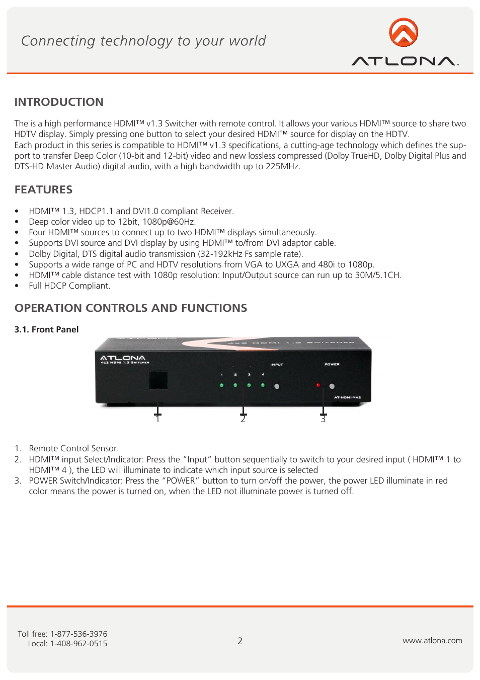 Atlona AT HDMI V42 User Manual | Page 3 / 9
