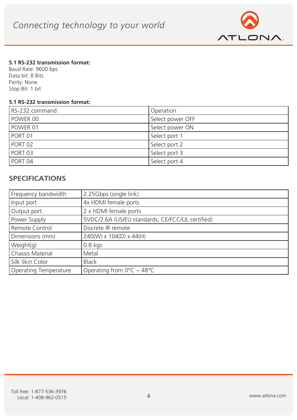 Atlona AT HDMI V42 User Manual | Page 5 / 9