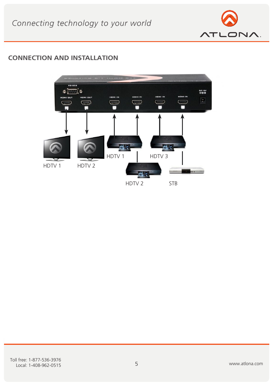Connection and installation | Atlona AT HDMI V42 User Manual | Page 6 / 9