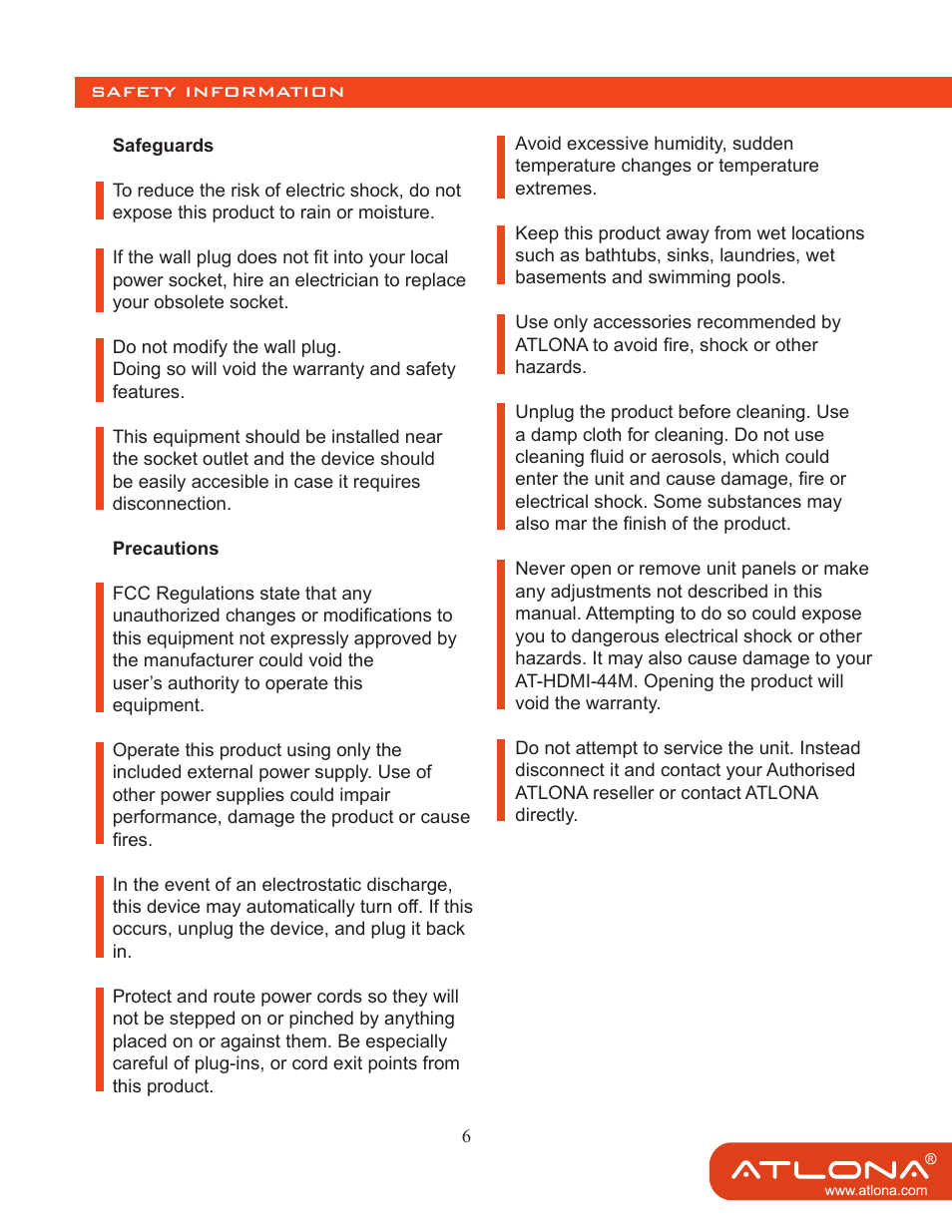 Atlona AT HDMI 44M User Manual | Page 8 / 9