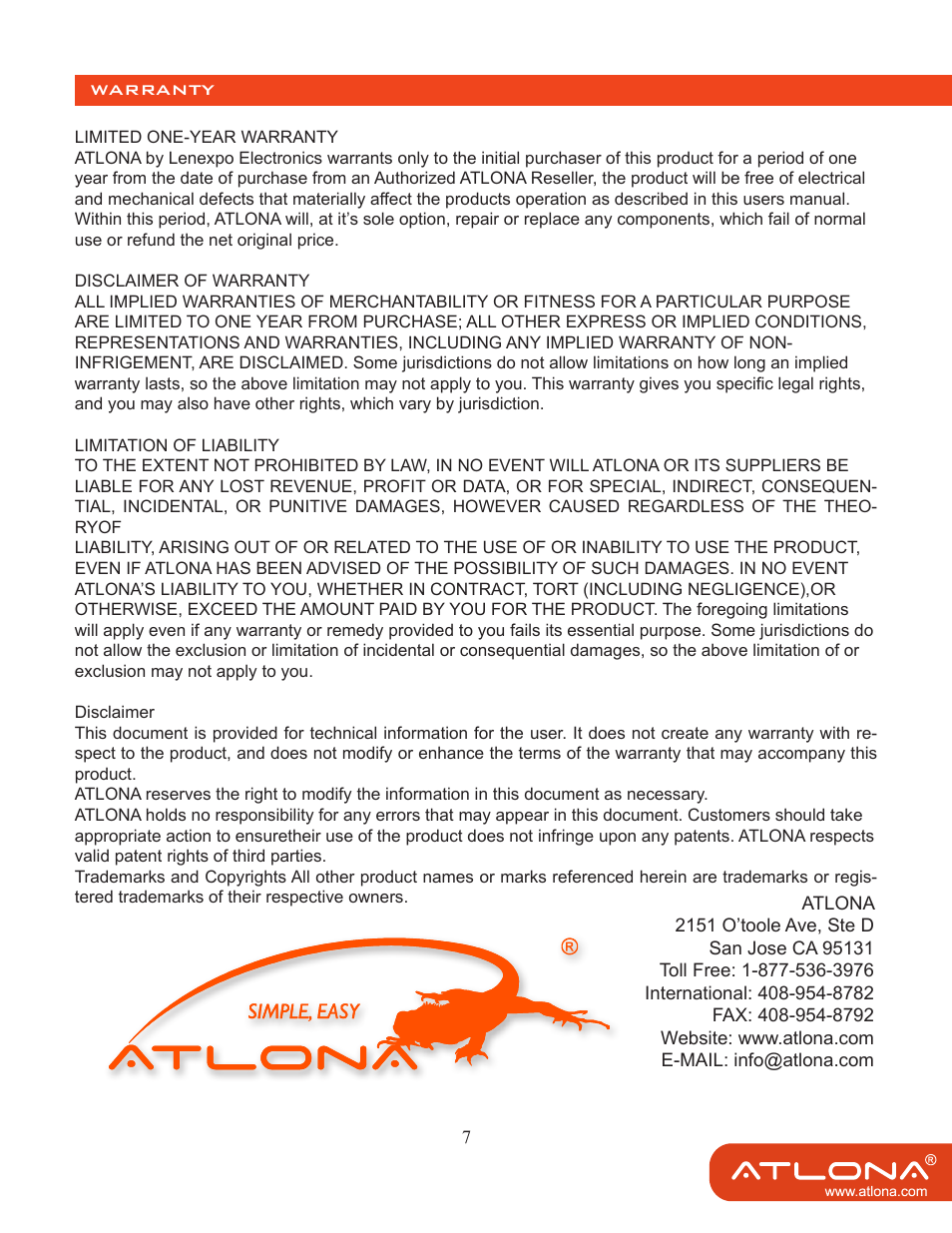 Atlona AT HDMI 44M User Manual | Page 9 / 9