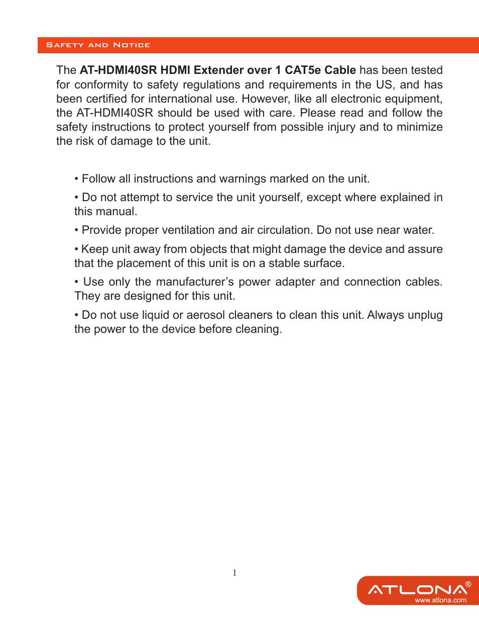Atlona AT HDMI 40SRS User Manual | Page 2 / 10