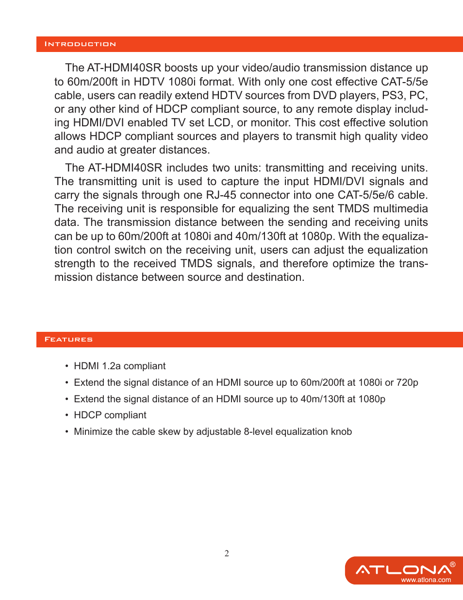 Atlona AT HDMI 40SRS User Manual | Page 3 / 10