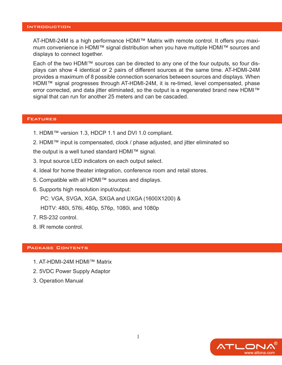 Atlona AT HDMI 24M User Manual | Page 3 / 9