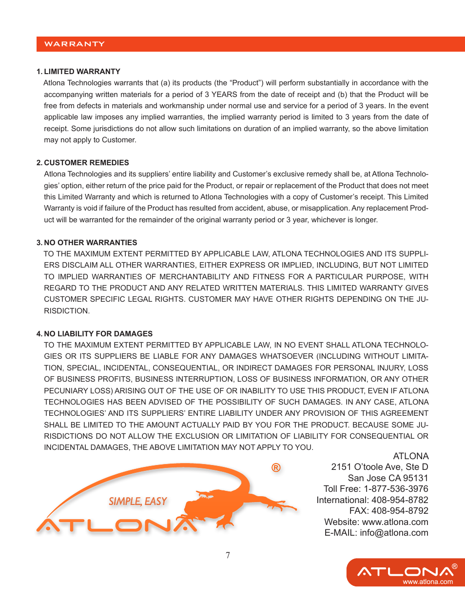 Atlona AT HDMI 24M User Manual | Page 9 / 9