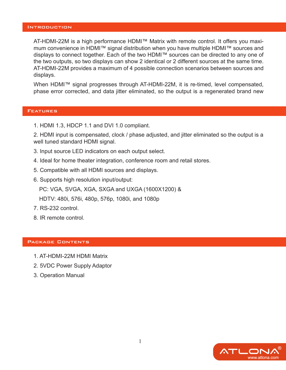 Atlona AT HDMI 22M User Manual | Page 3 / 9