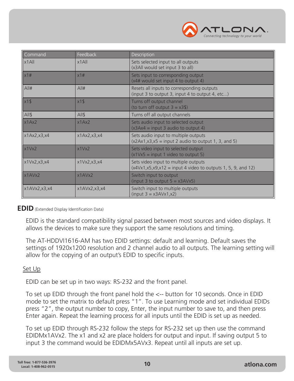 Edid | Atlona AT HDDVI1616 AM User Manual | Page 10 / 15