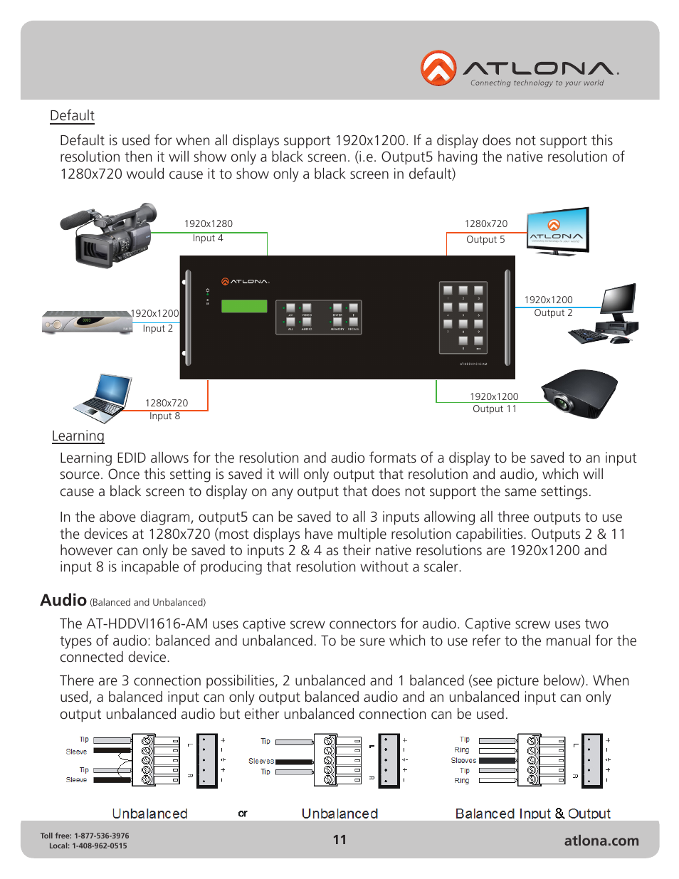 Audio | Atlona AT HDDVI1616 AM User Manual | Page 11 / 15