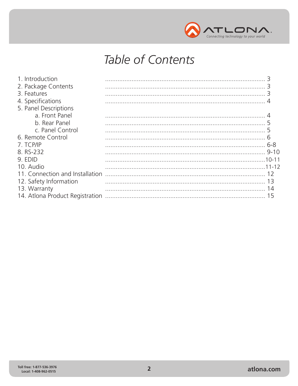 Atlona AT HDDVI1616 AM User Manual | Page 2 / 15