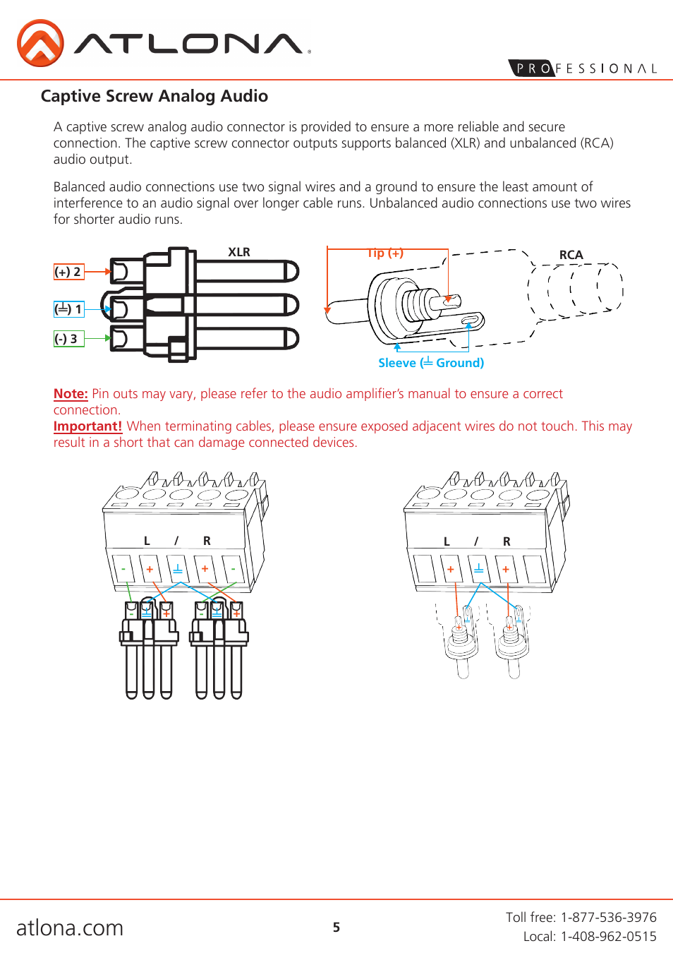 Captive screw analog audio | Atlona AT HDCAT User Manual | Page 5 / 10