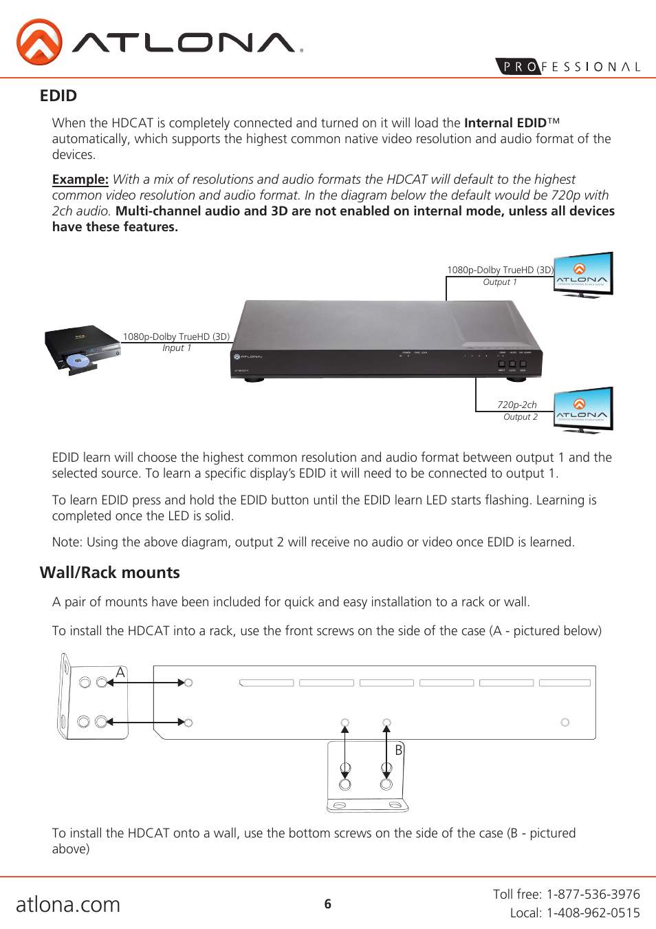 Edid wall/rack mounts | Atlona AT HDCAT User Manual | Page 6 / 10