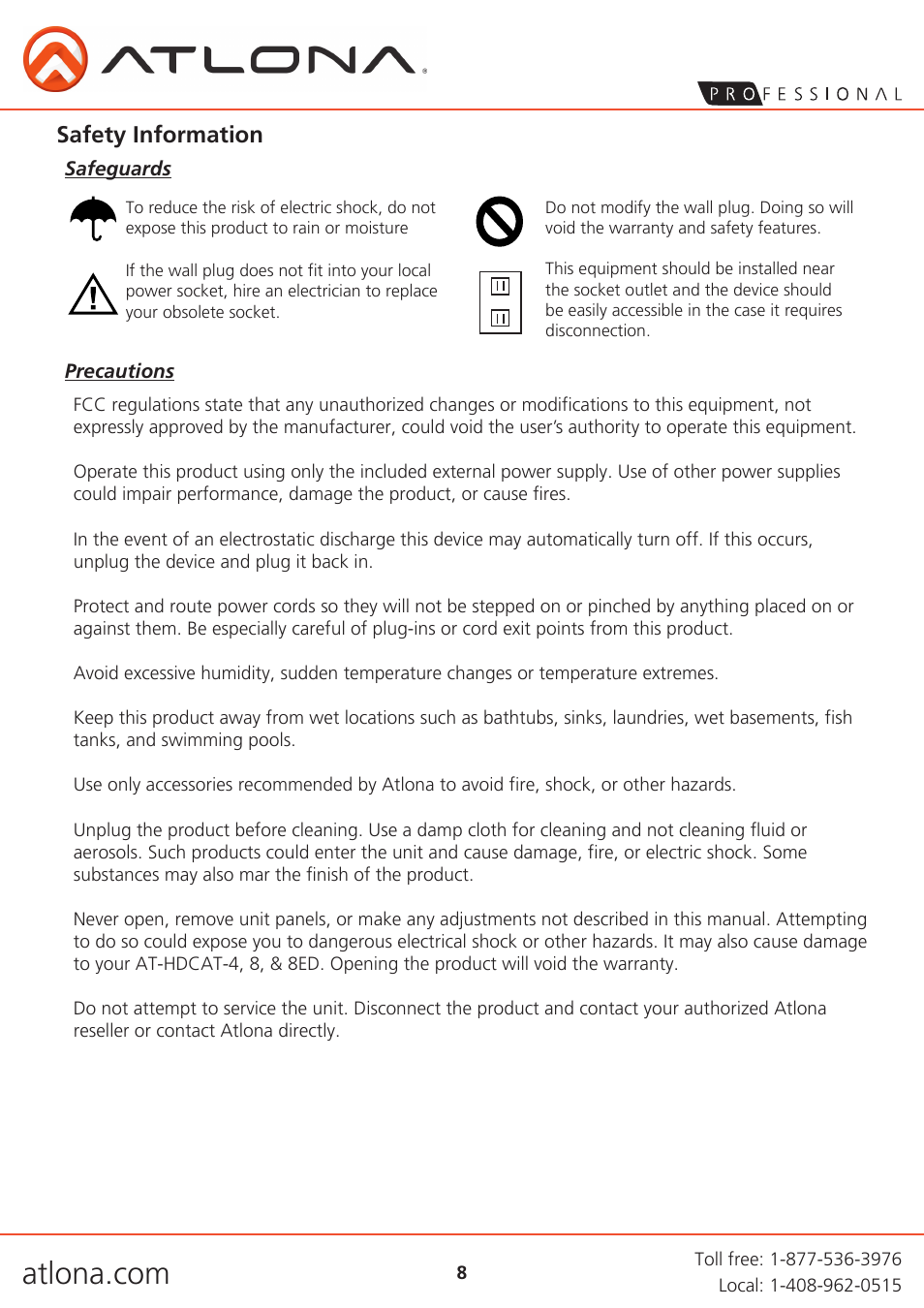 Safety information | Atlona AT HDCAT User Manual | Page 8 / 10