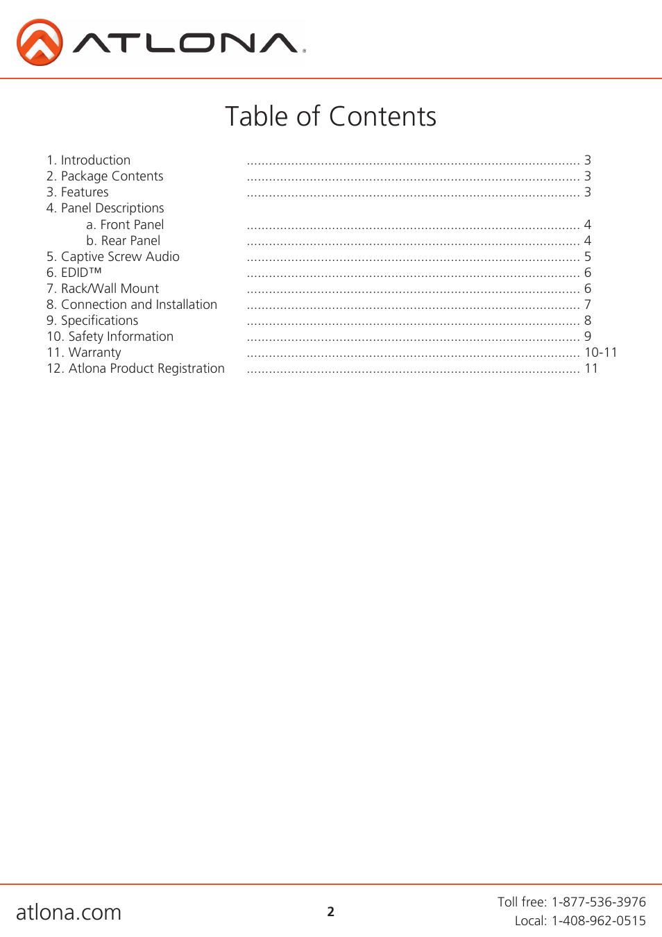 Atlona AT HDCAT V2 User Manual | Page 2 / 11