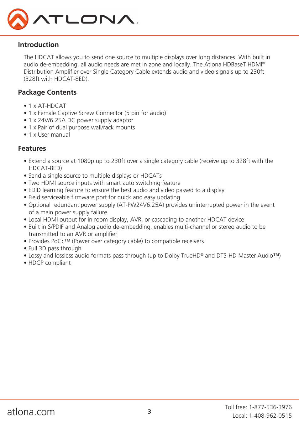 Atlona AT HDCAT V2 User Manual | Page 3 / 11