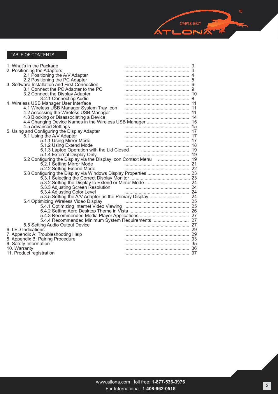 Atlona AT HDAIR User Manual | Page 2 / 37