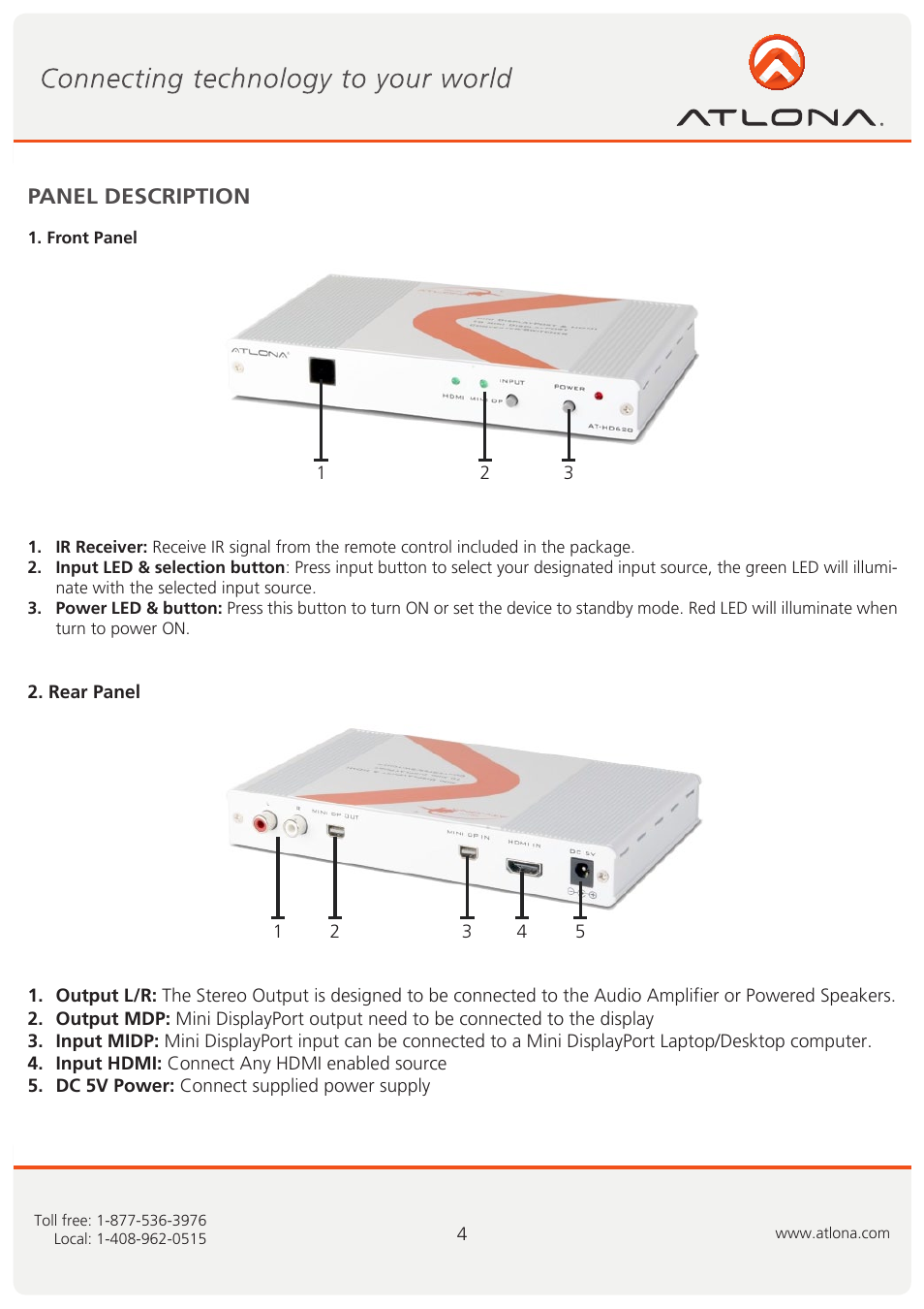 Panel description | Atlona AT HD620 User Manual | Page 5 / 9