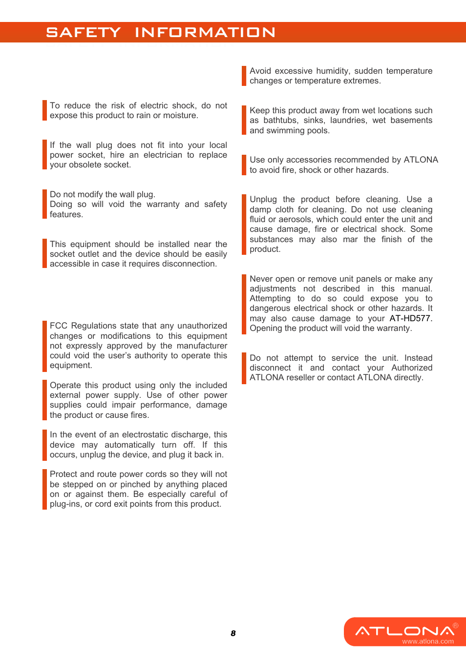 Safety information, Safeguards, Precautions | Atlona AT HD577 User Manual | Page 10 / 12