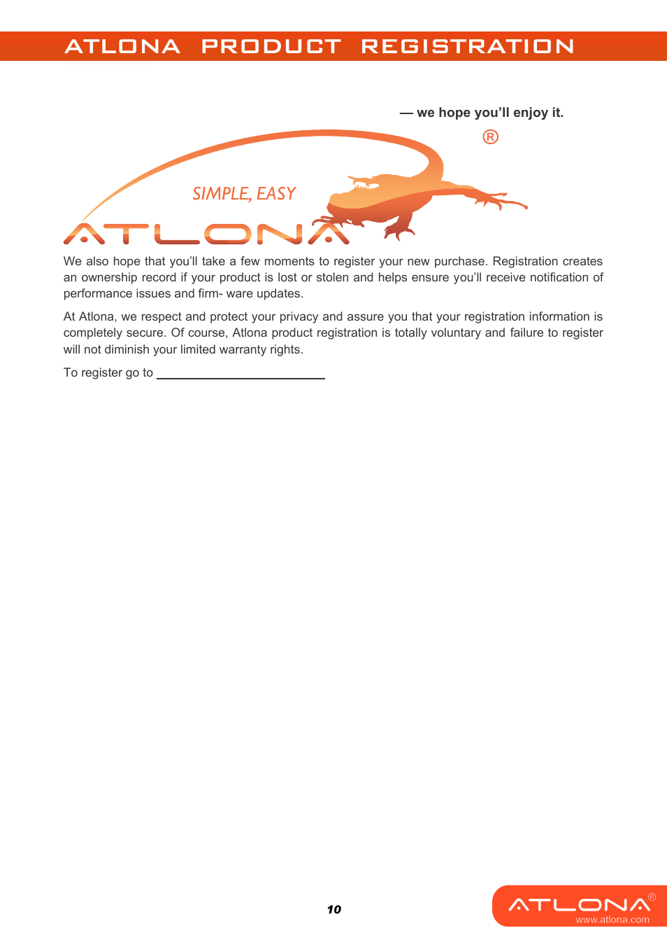 Atlona product registration | Atlona AT HD577 User Manual | Page 12 / 12