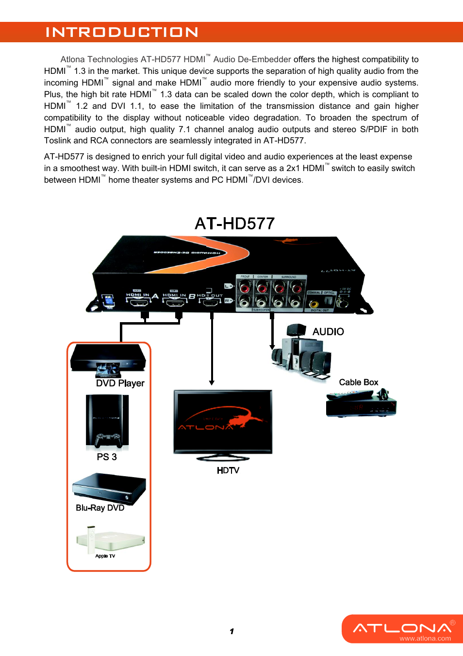 Introduction | Atlona AT HD577 User Manual | Page 3 / 12