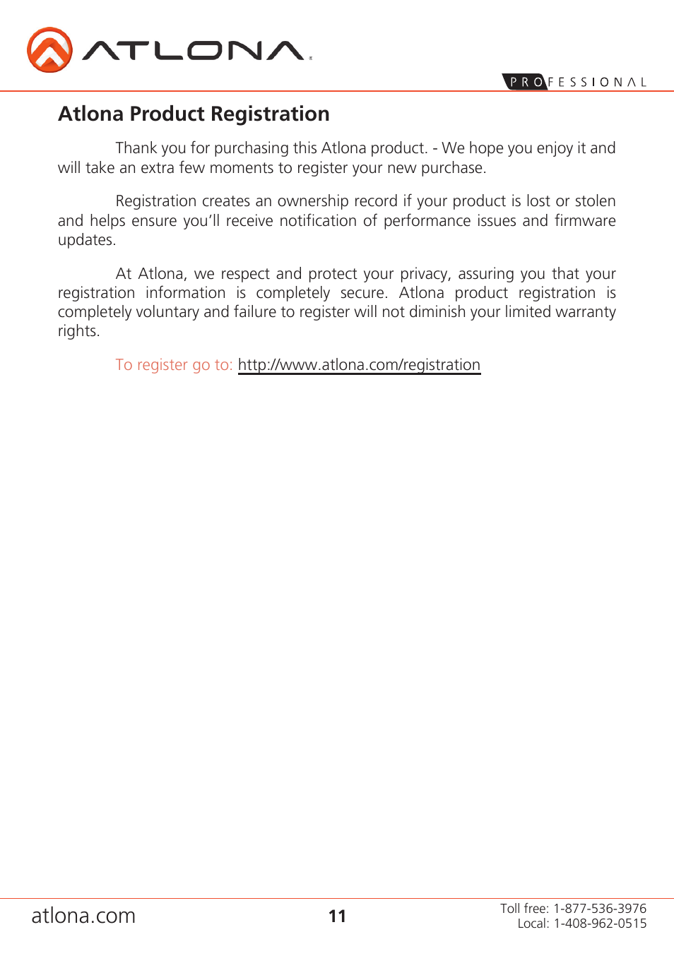 Atlona product registration | Atlona AT HD50SSa5 User Manual | Page 11 / 11