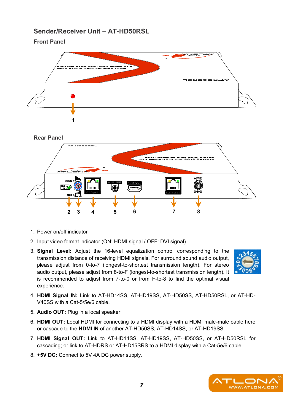 Sender/receiver unit  at-hd50rsl | Atlona AT HD50SS User Manual | Page 9 / 16