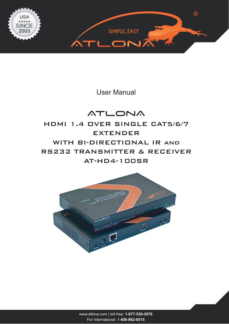 Atlona AT HD4-100SR V5 User Manual | 9 pages