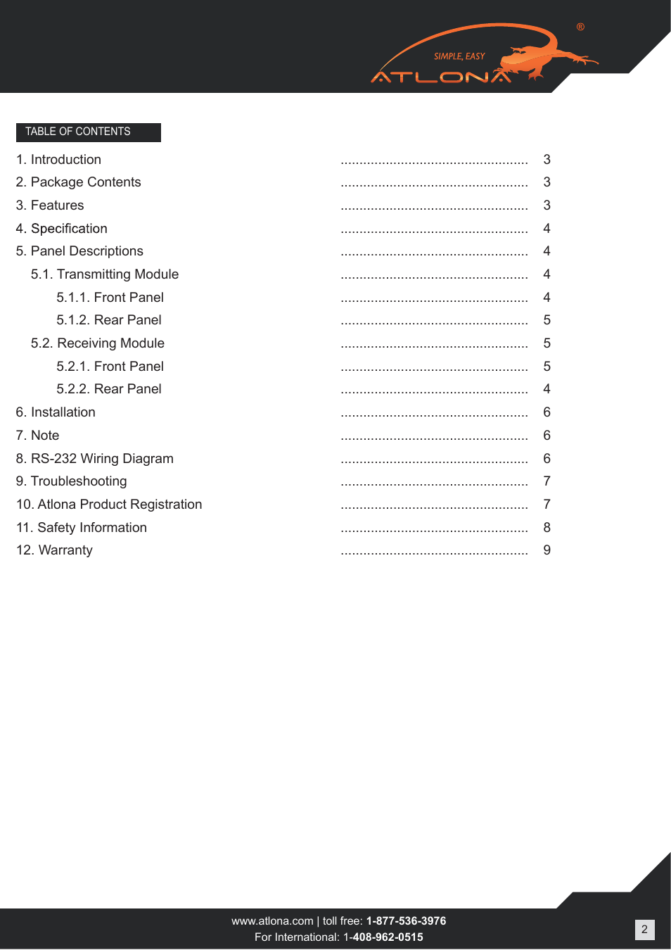 Atlona AT HD4-100SR V5 User Manual | Page 2 / 9