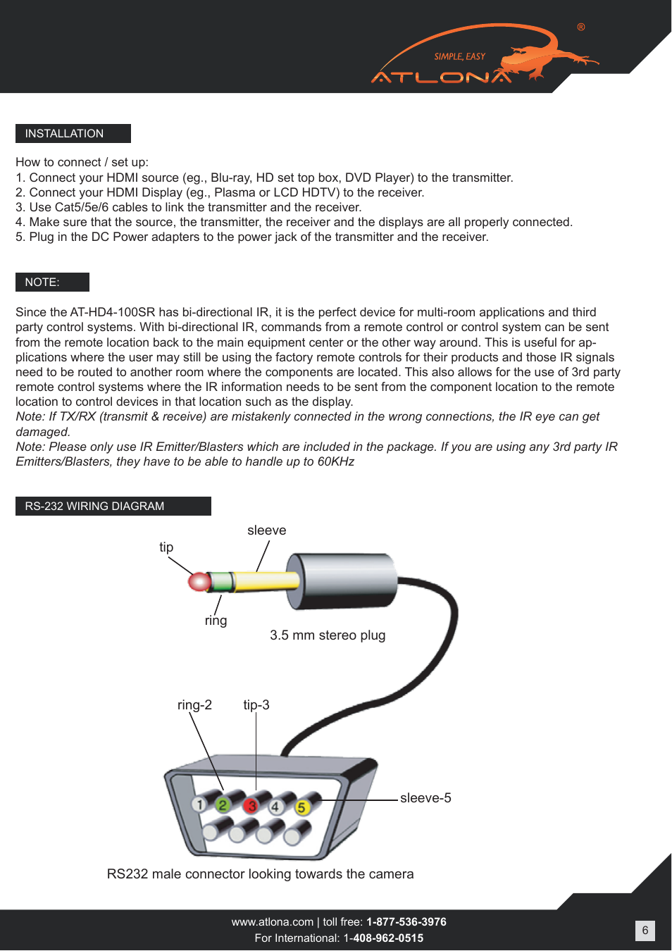 Atlona AT HD4-100SR V5 User Manual | Page 6 / 9