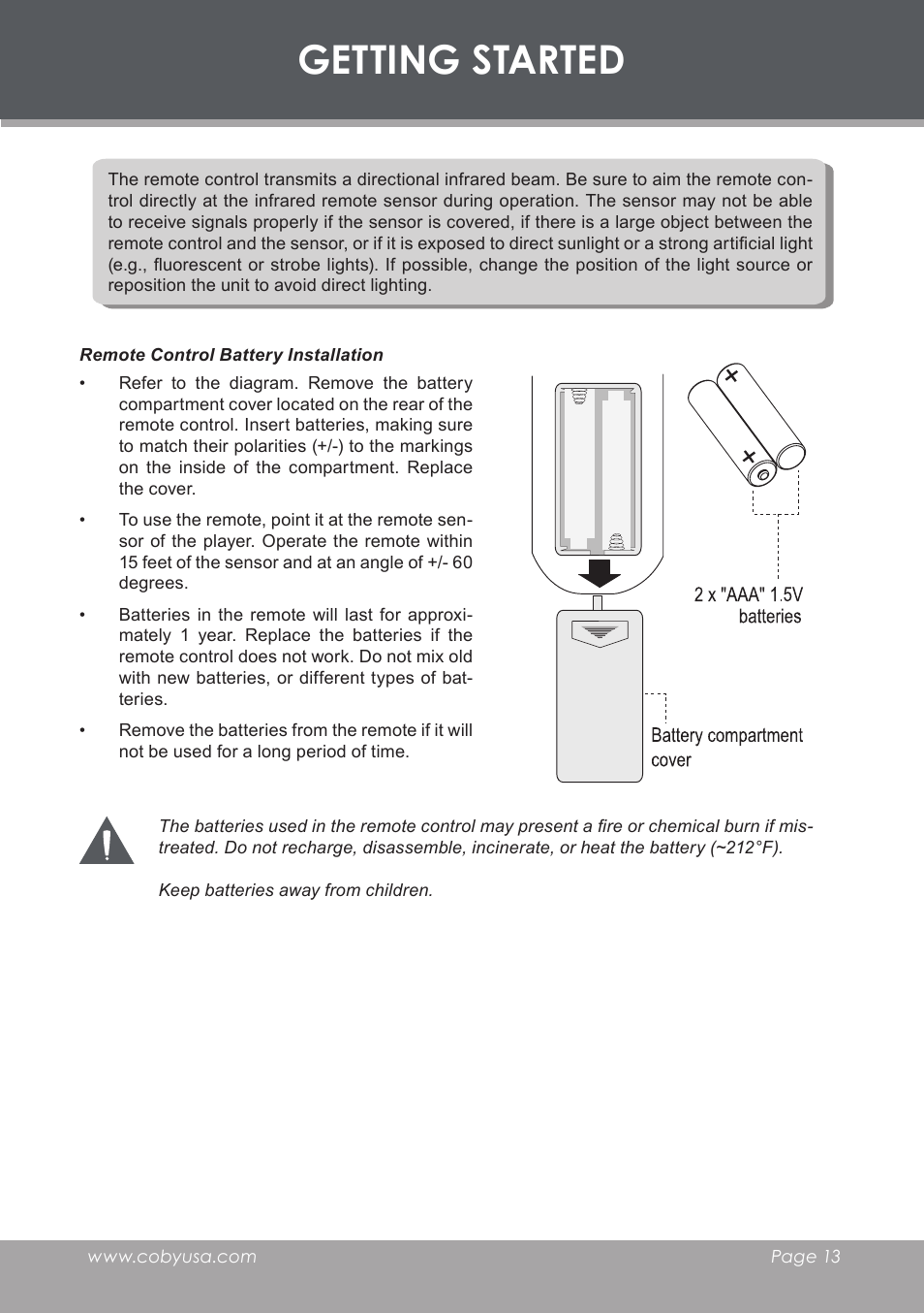 Getting started | COBY DVD-283 User Manual | Page 13 / 36