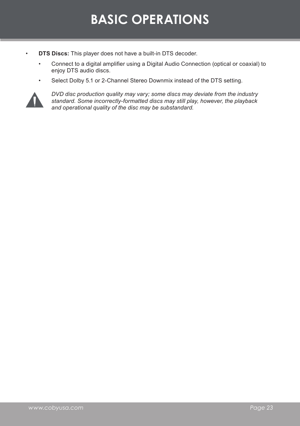 Basic operations | COBY DVD-283 User Manual | Page 23 / 36