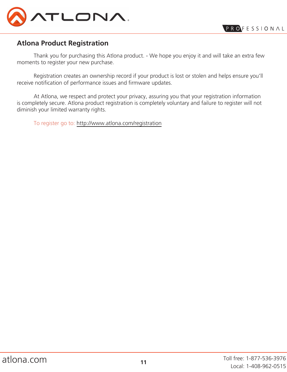 Atlona product registration | Atlona AT HD4 V42 V5 User Manual | Page 11 / 11