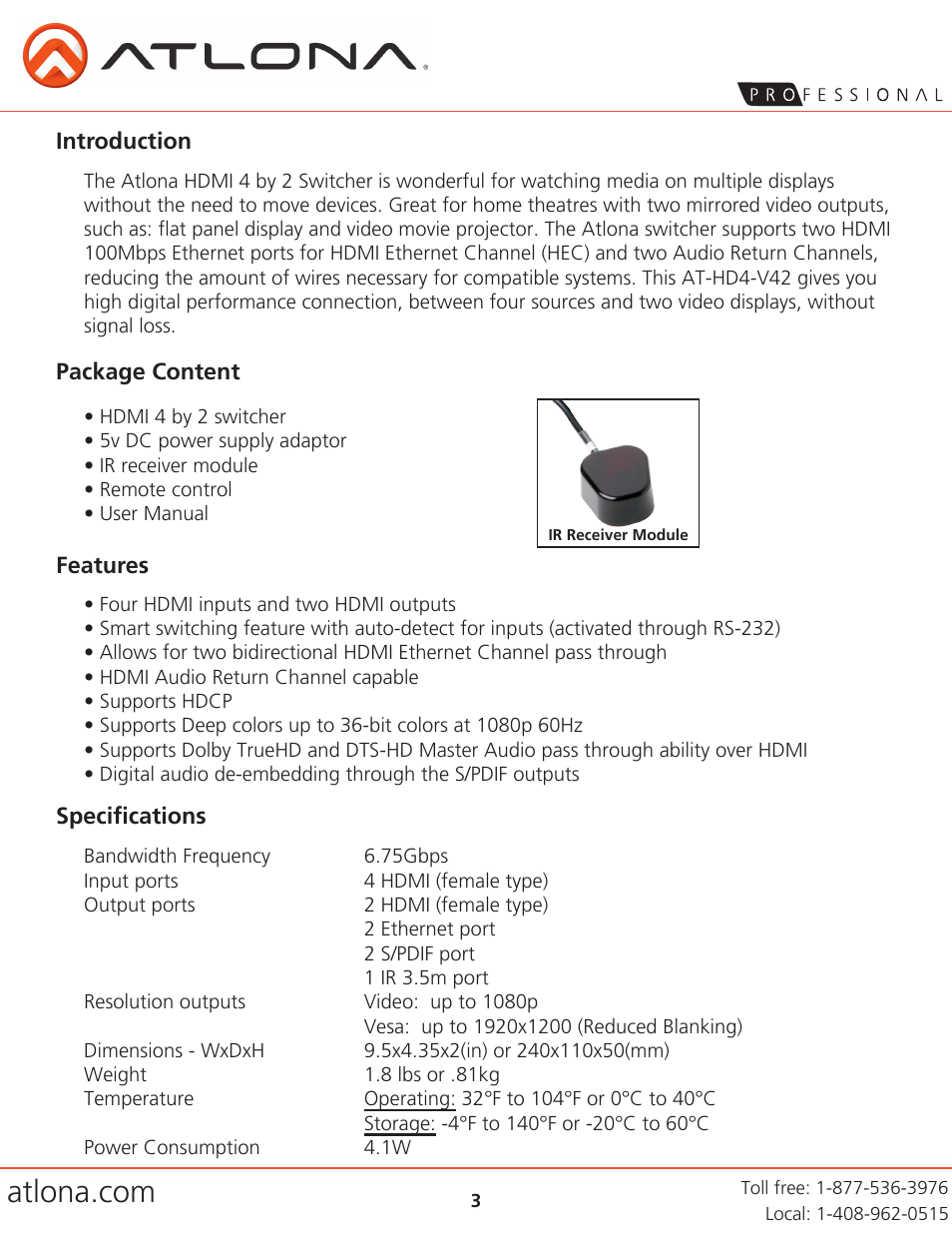 Atlona AT HD4 V42 V5 User Manual | Page 3 / 11