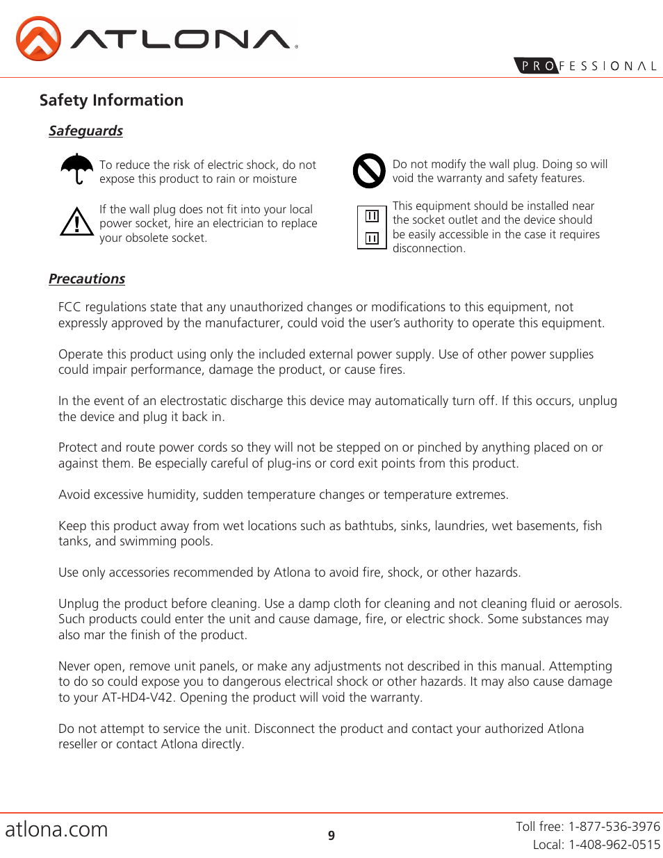 Safety information | Atlona AT HD4 V42 V5 User Manual | Page 9 / 11