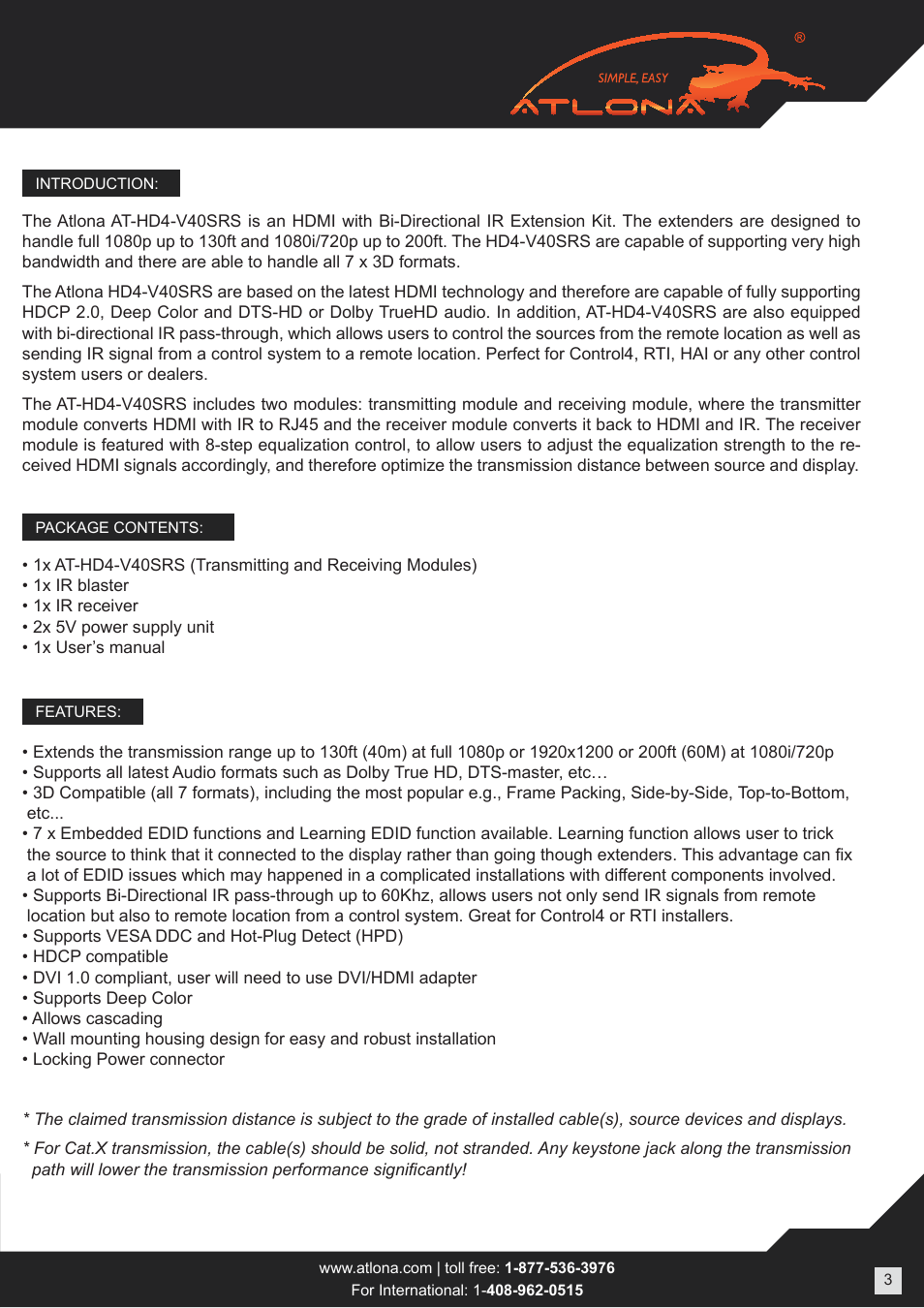 Atlona AT HD4 V40SRS User Manual | Page 3 / 14