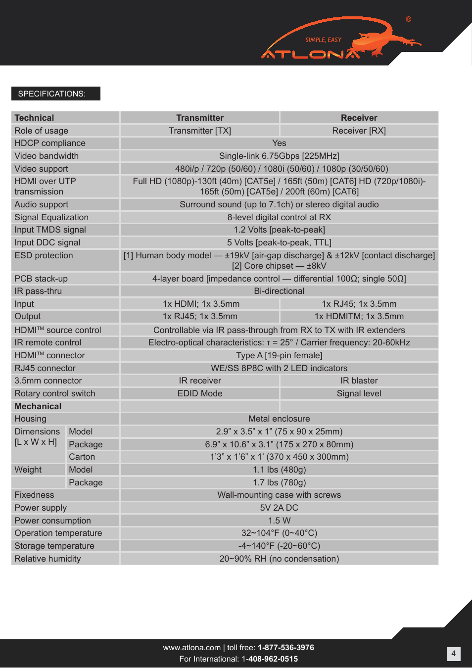 Atlona AT HD4 V40SRS User Manual | Page 4 / 14