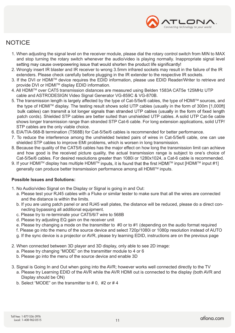 Notice | Atlona AT HD4 V40SRS V2 User Manual | Page 11 / 14
