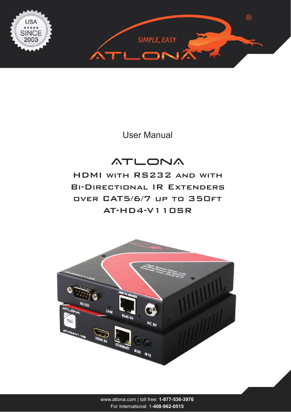 Atlona AT HD4 V110SR User Manual | 9 pages