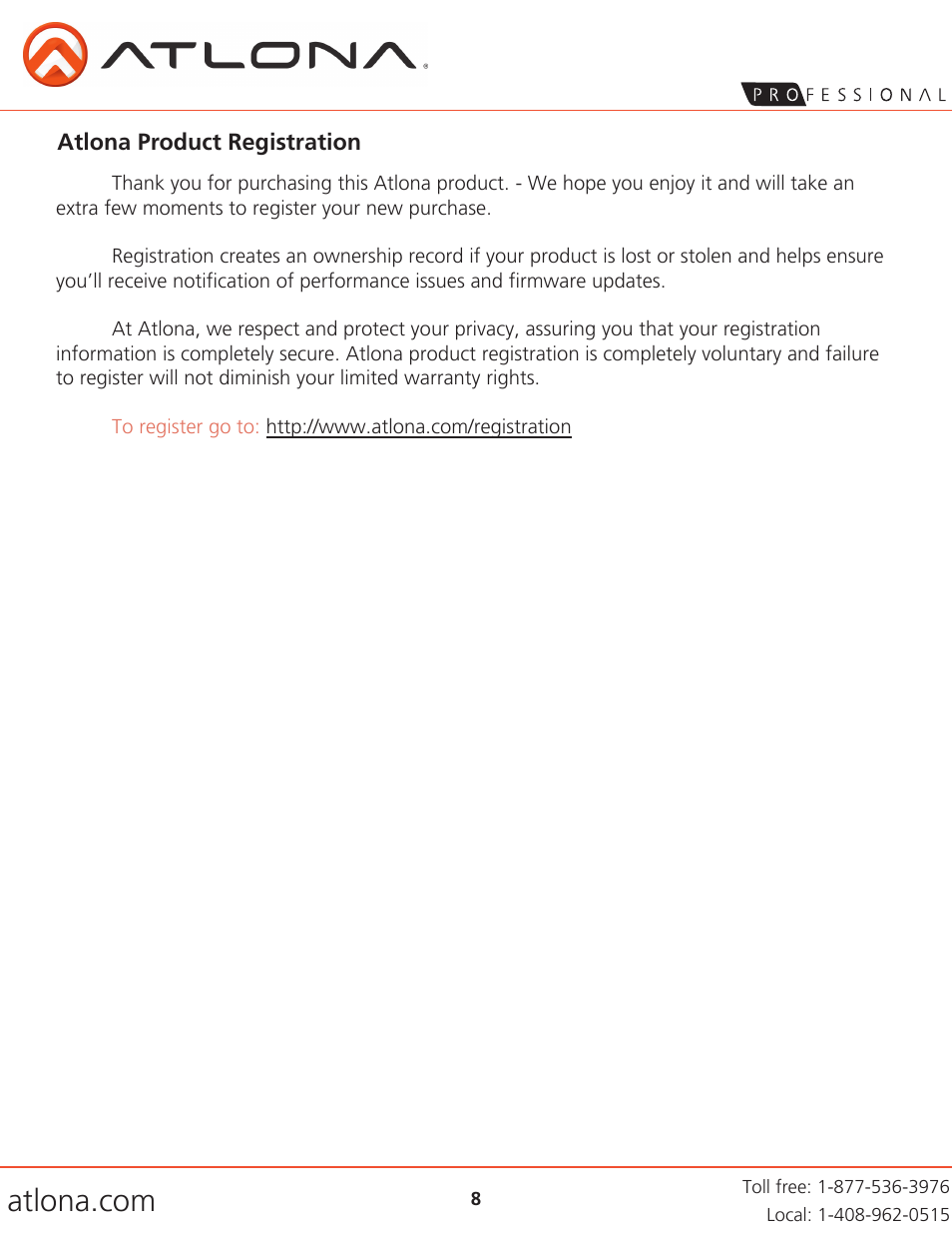 Atlona AT HD19SS V2 User Manual | Page 8 / 8