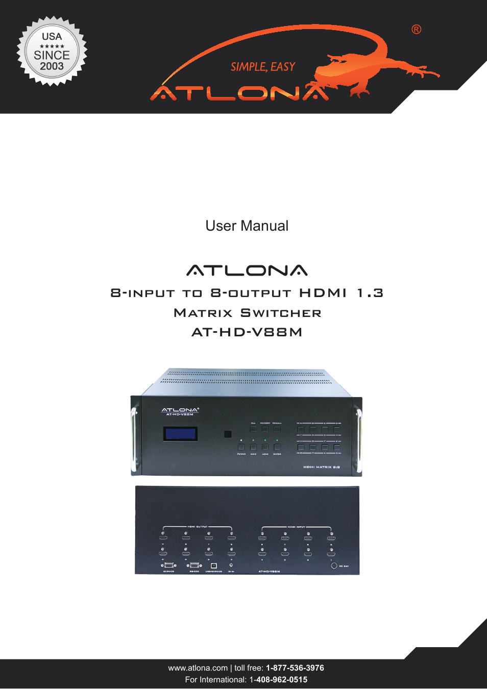 Atlona AT HD V88M User Manual | 16 pages