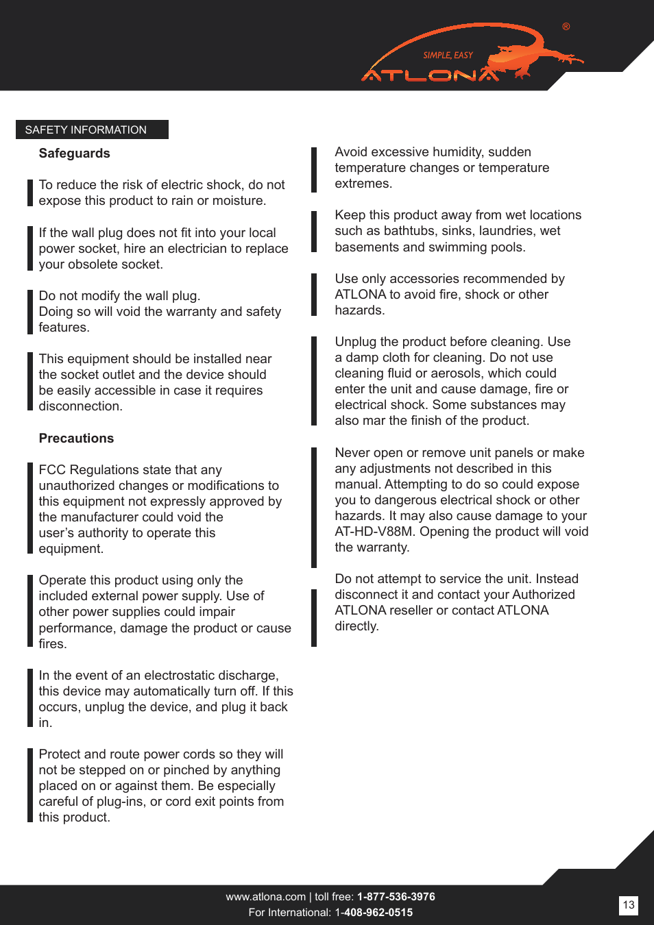 Atlona AT HD V88M User Manual | Page 13 / 16