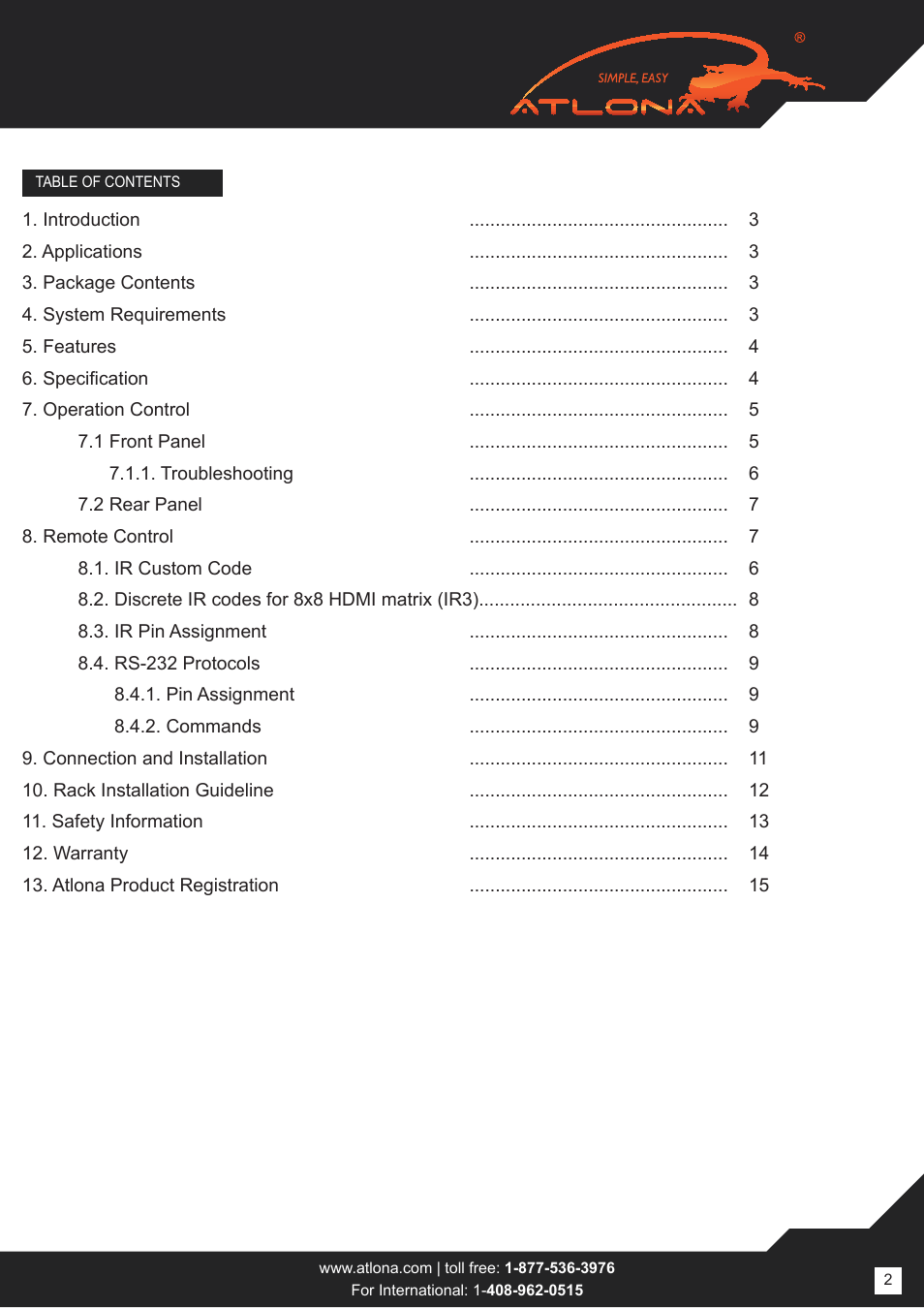 Atlona AT HD V88M User Manual | Page 2 / 16