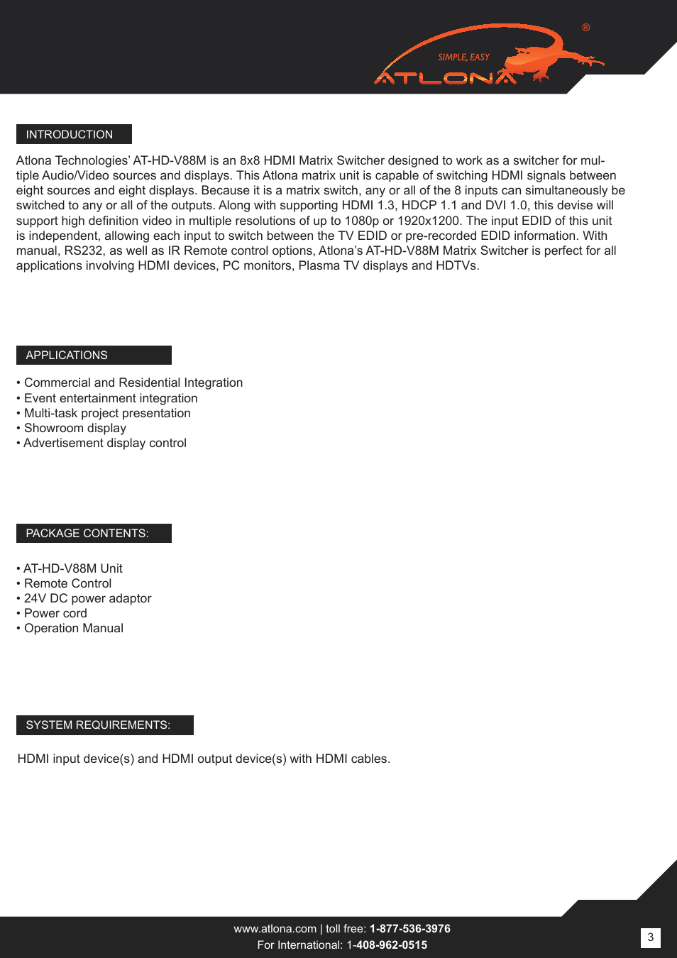 Atlona AT HD V88M User Manual | Page 3 / 16