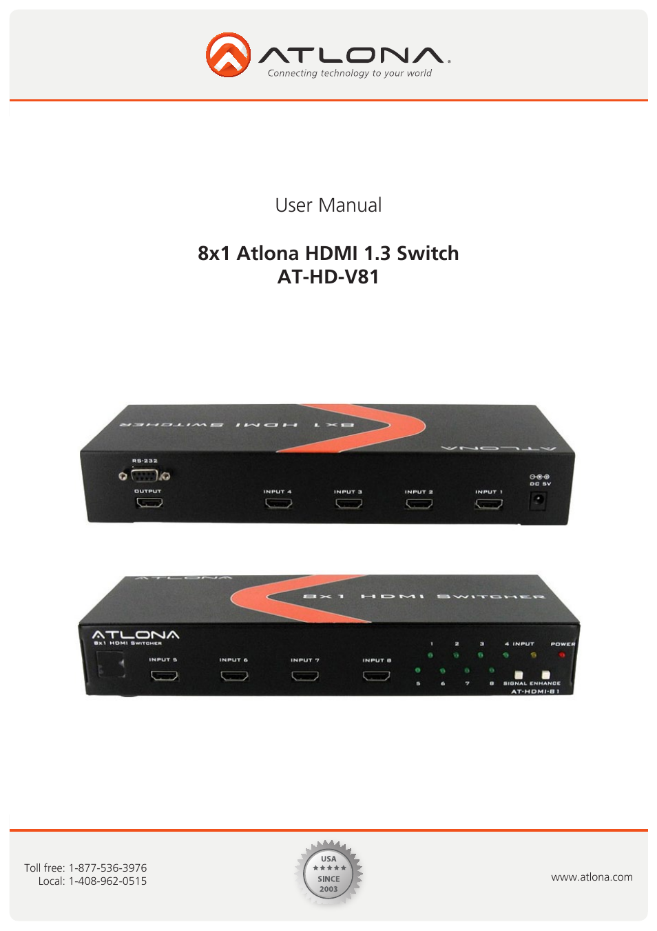 Atlona AT HD V81 User Manual | 9 pages