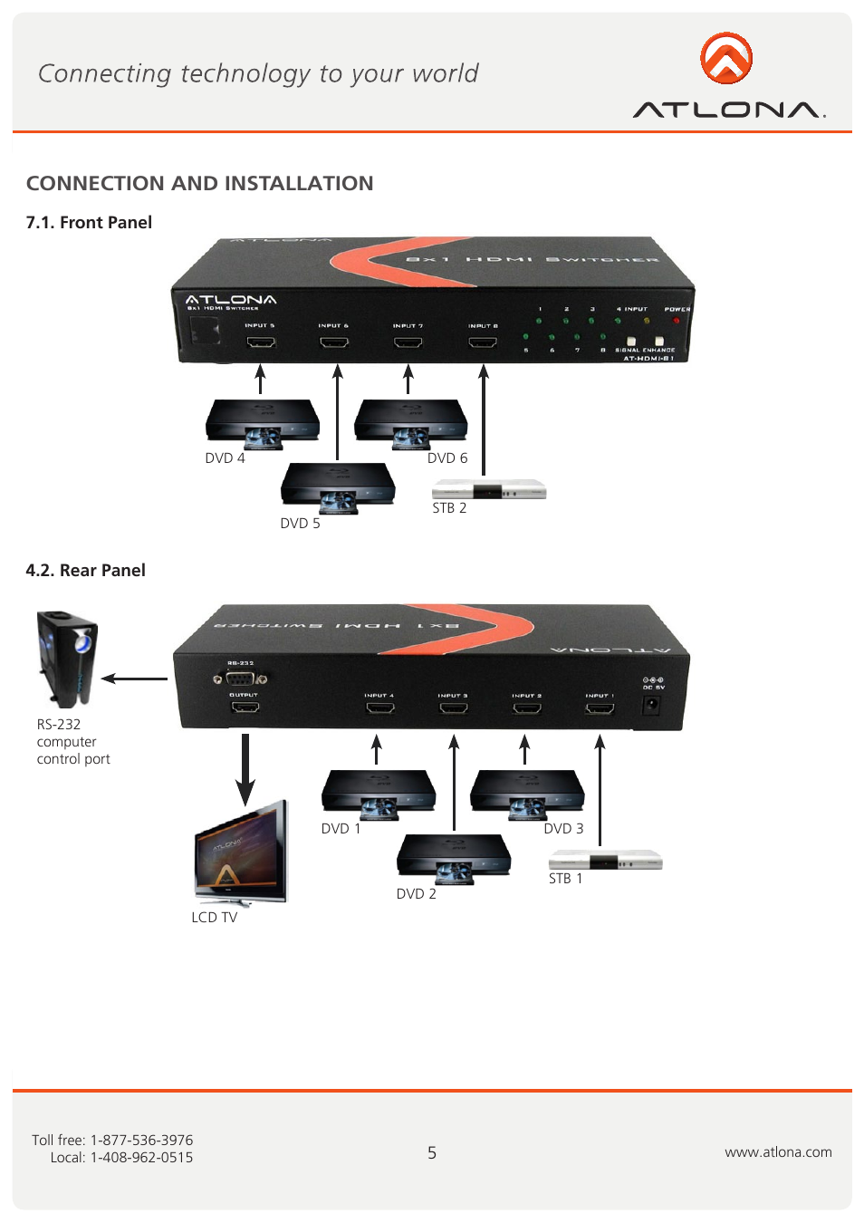 Connection and installation | Atlona AT HD V81 User Manual | Page 6 / 9
