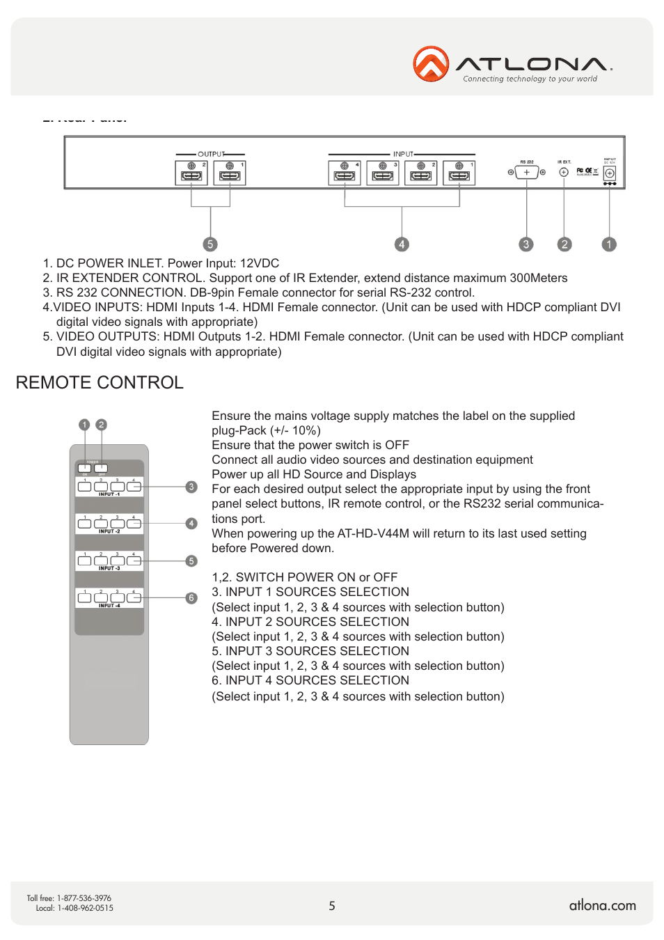 Remote control | Atlona AT HD V42M V2 User Manual | Page 5 / 11