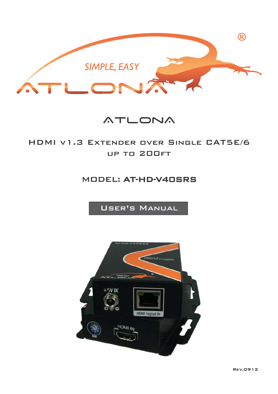 Atlona AT HD V40SRS User Manual | 12 pages