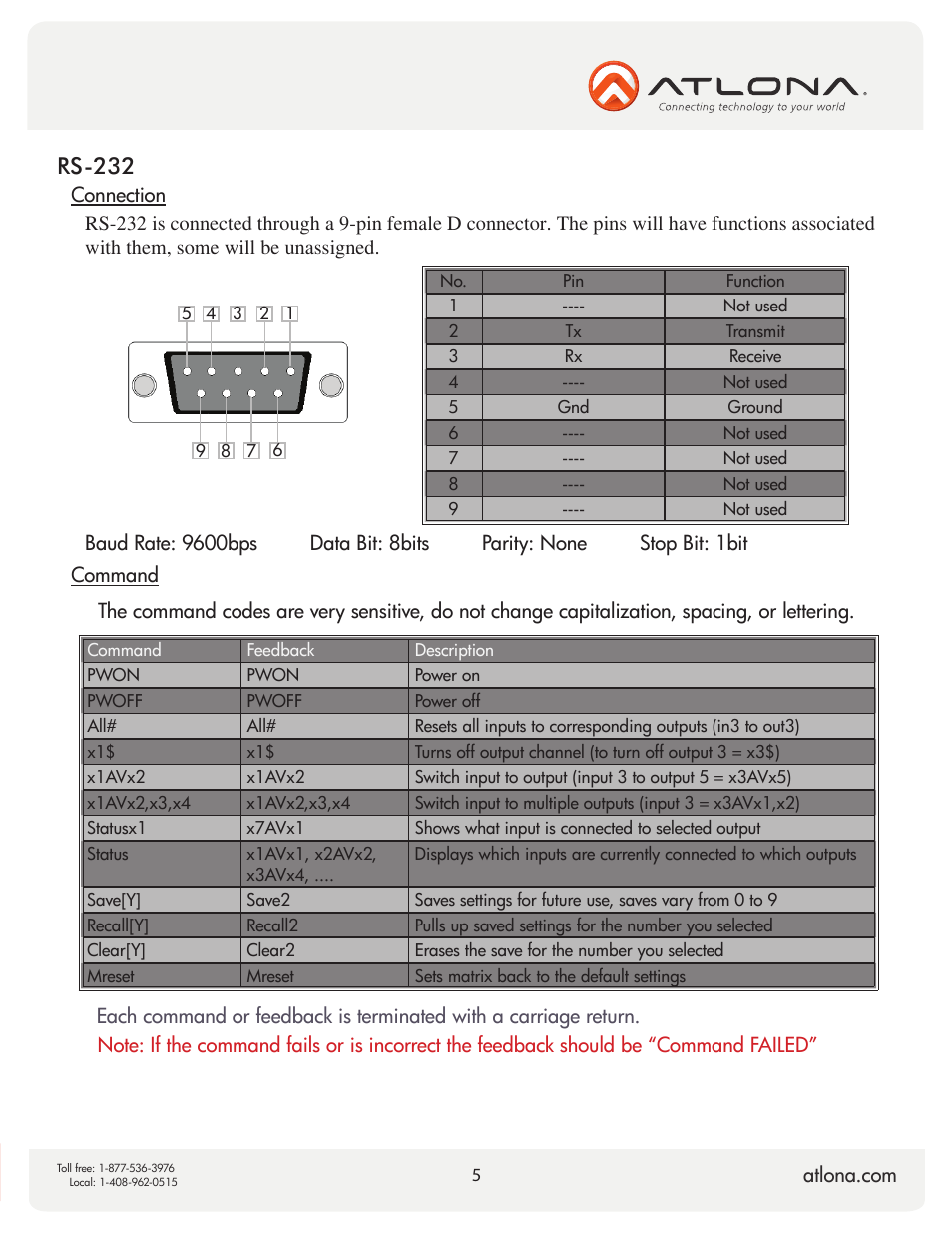Rs-232 | Atlona AT HD V24M V2 User Manual | Page 7 / 11